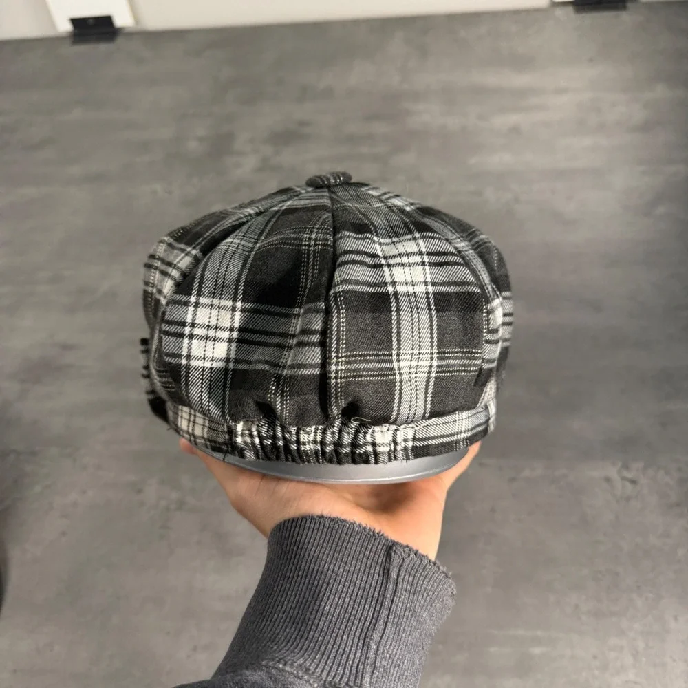 Newsboy Cap Women OS Black White‎ Plaid Bow Baker Boy Cabbie Hat Polo Twee Core